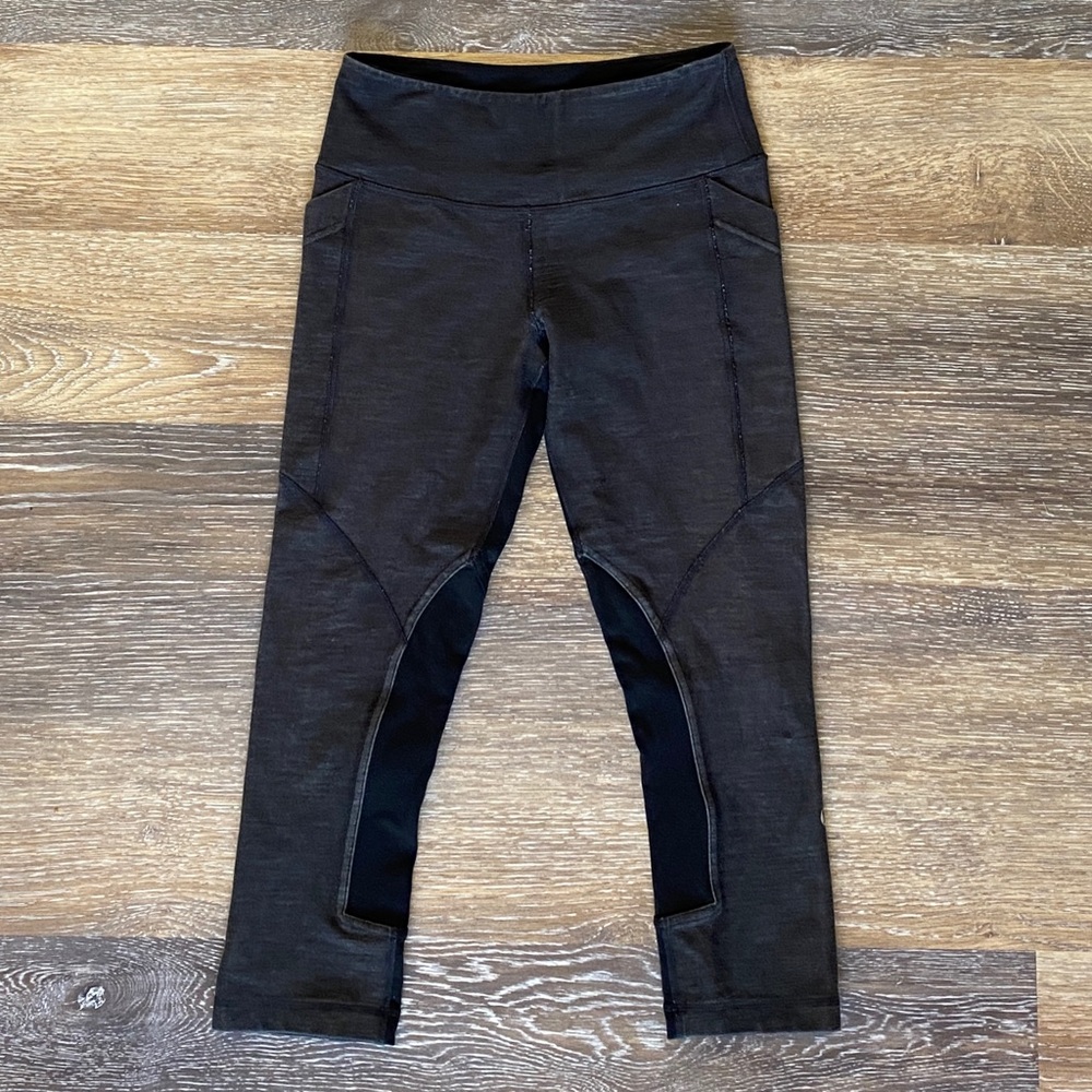 LULULEMON Crop Pocket Leggings Gray Black Panel